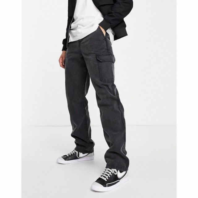 エイソス ASOS DESIGN メンズ カーゴパンツ ボトムス・パンツ Relaxed Cargo Trousers With Acid Wash In Black ブラック