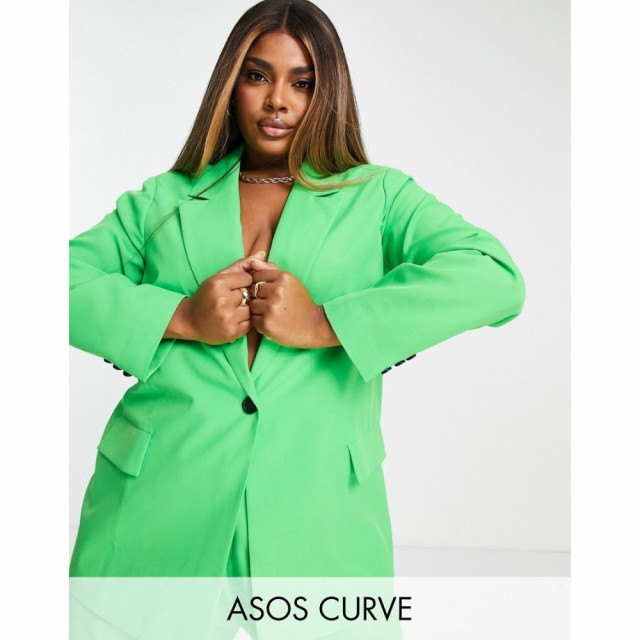 エイソス ASOS Curve レディース スーツ・ジャケット アウター Curve Oversized Grandad Suit Blazer In Green グリーン