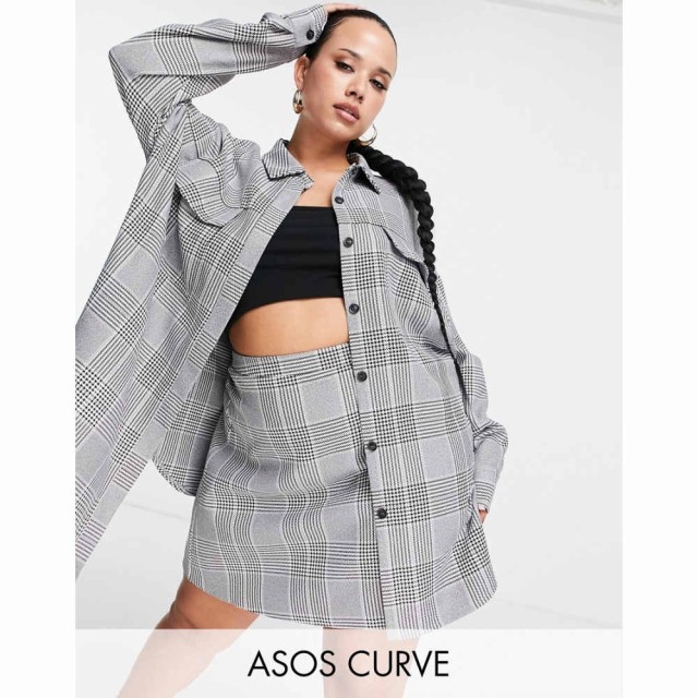 エイソス ASOS Curve レディース ジャケット シャツジャケット アウター Curve Shacket Co-Ord In Mono Check マルチカラー