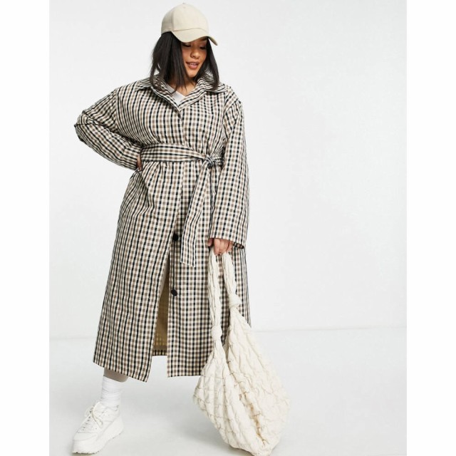 エイソス ASOS Curve レディース トレンチコート アウター Curve Check Boyfriend Trench チェック