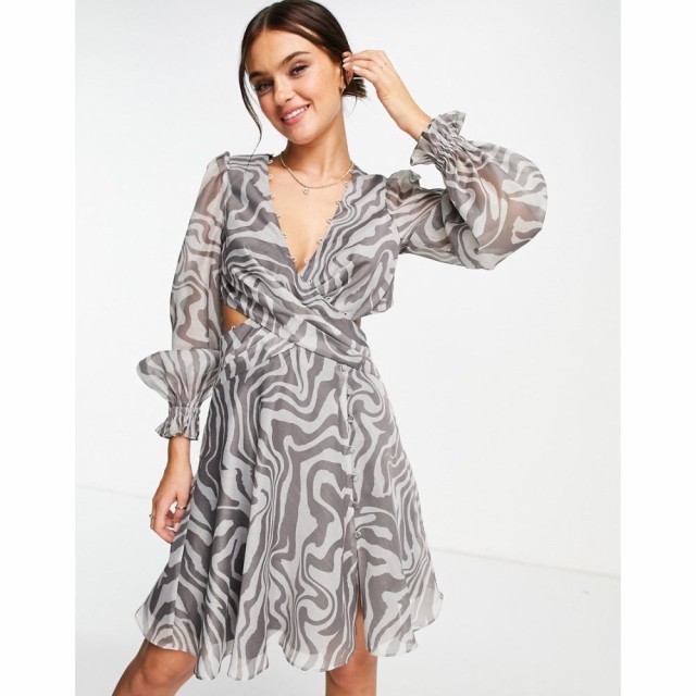 エイソス ASOS DESIGN レディース ワンピース ワンピース・ドレス Open Back Mini Dress With Button Detail In Zebra Print