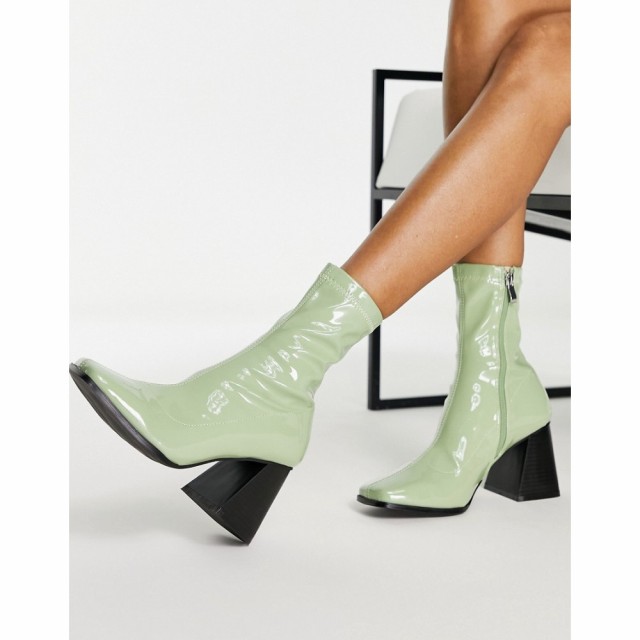 レイド Raid レディース ブーツ シューズ・靴 Clever Mid Heel Patent Sock Boot In Sage Green セージグリーン