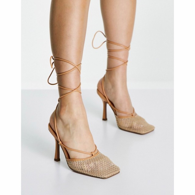 エイソス ASOS DESIGN レディース ヒール スクエアトゥ シューズ・靴 Princella Embellished Square Toe Tie Leg Heeled Shoes In Beige