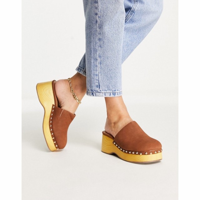 エイソス ASOS DESIGN レディース クロッグ 厚底 シューズ・靴 Salvia Flatform Clog Mules In Tan チェスナット