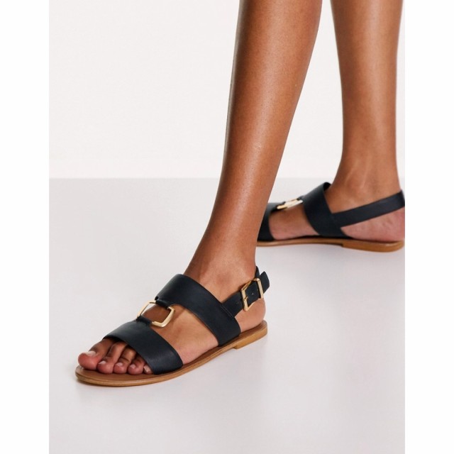 エイソス ASOS DESIGN レディース サンダル・ミュール フラット シューズ・靴 Fenix Leather Ring Detail Flat Sandals In Black ブラッ