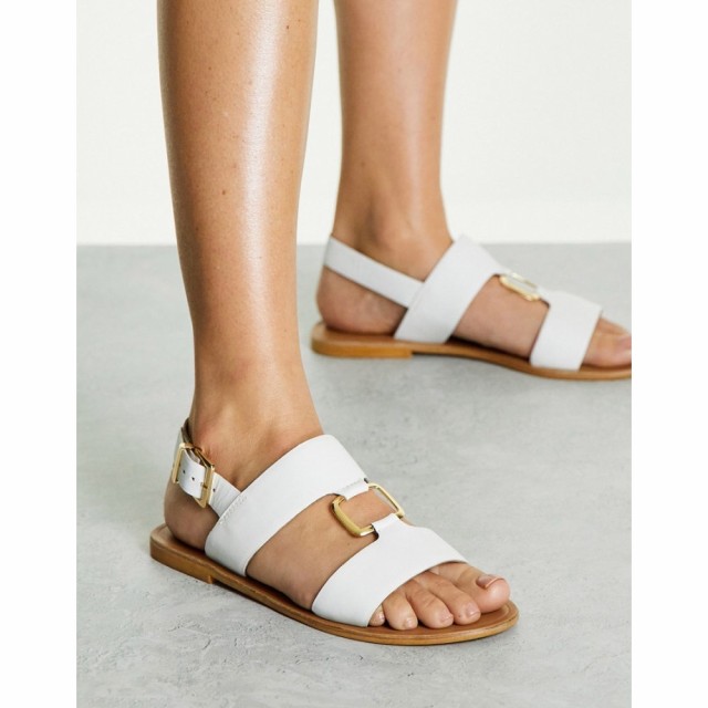 エイソス ASOS DESIGN レディース サンダル・ミュール フラット シューズ・靴 Fenix Leather Ring Detail Flat Sandals In White ホワイ