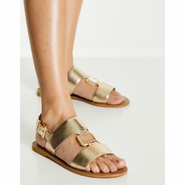 エイソス ASOS DESIGN レディース サンダル・ミュール フラット シューズ・靴 Fenix Leather Ring Detail Flat Sandals In Gold ゴールド