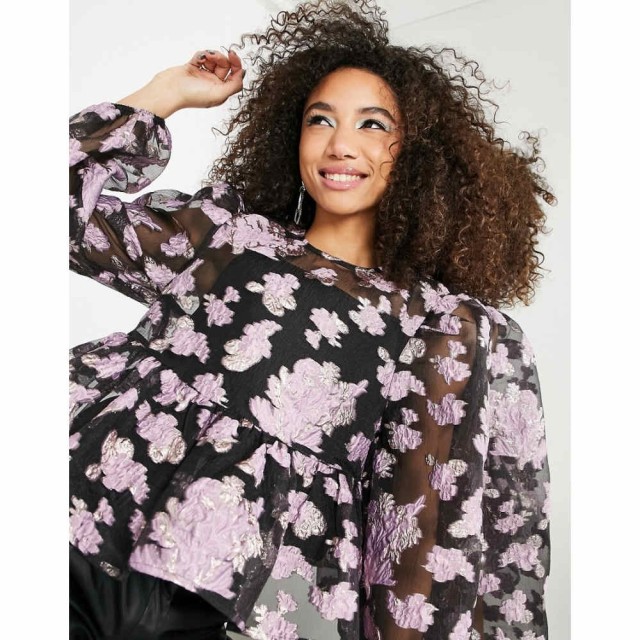 エイソス ASOS EDITION レディース ブラウス・シャツ トップス Floral Metallic Jacquard Smock Top In Black