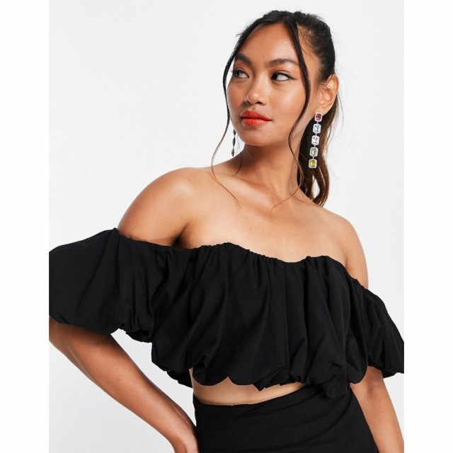 エイソス ASOS EDITION レディース オフショルダー トップス Puffball Off Shoulder Top Co-Ord In Black ブラック