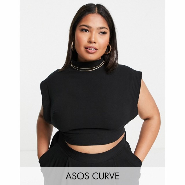 エイソス ASOS EDITION レディース ノースリーブ トップス Curve Sleeveless Top With Stitch Detail In Black ブラック