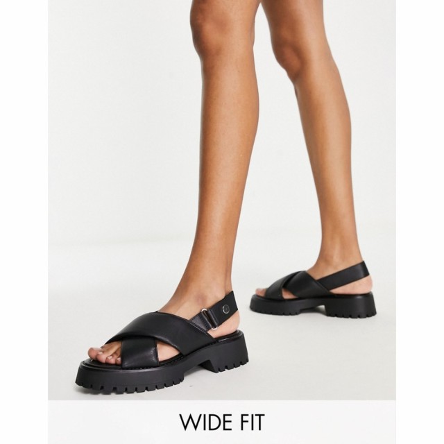 エイソス ASOS DESIGN レディース サンダル・ミュール フラット シューズ・靴 Wide Fit Frankie Chunky Quilted Flat Sandals In Black