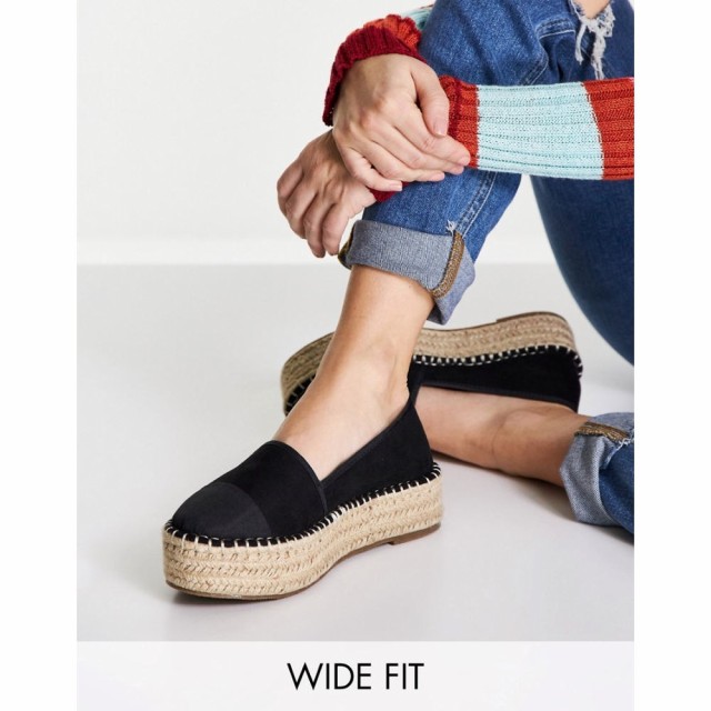 エイソス ASOS DESIGN レディース エスパドリーユ 厚底 シューズ・靴 Wide Fit Jala Flatform Toe-Cap Espadrilles In Black ブラック