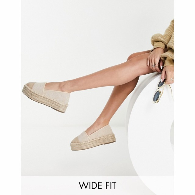 エイソス ASOS DESIGN レディース エスパドリーユ 厚底 シューズ・靴 Wide Fit Jala Flatform Toe-Cap Espadrilles In Cream ナチュラル