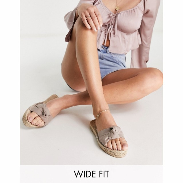 エイソス ASOS DESIGN レディース エスパドリーユ サンダル・ミュール シューズ・靴 Wide Fit Jade Knotted Espadrille Mules In Beige