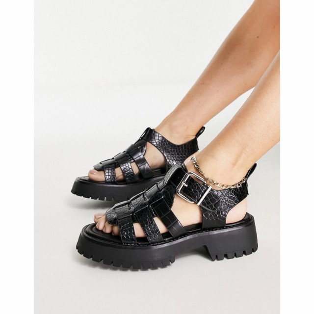 エイソス ASOS DESIGN レディース サンダル・ミュール フラット シューズ・靴 Funfair Chunky Fisherman Flat Sandals In Black Croc ブ