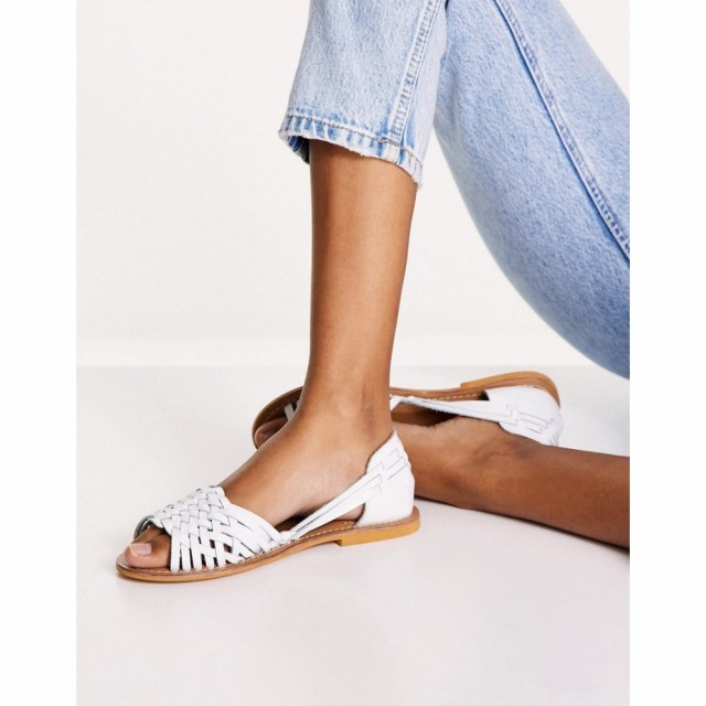 エイソス ASOS DESIGN レディース サンダル・ミュール フラット シューズ・靴 Wide Fit Francis Leather Woven Flat Sandals In White ホ