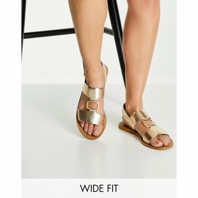 エイソス ASOS DESIGN レディース サンダル・ミュール フラット シューズ・靴 Wide Fit Fenix Leather Ring Detail Flat Sandals In Gold