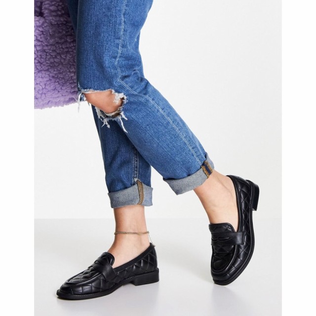 エイソス ASOS DESIGN レディース ローファー・オックスフォード フラット シューズ・靴 Mighty Quilted Padded Flat Loafers In Black