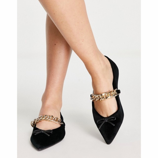 エイソス ASOS DESIGN レディース スリッポン・フラット シューズ・靴 Links Chain Point Ballets In Black Velvet ブラックベルベット