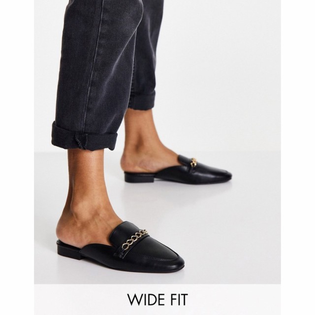 エイソス ASOS DESIGN レディース サンダル・ミュール フラット シューズ・靴 Wide Fit Motto Chain Flat Mules In Black ブラック