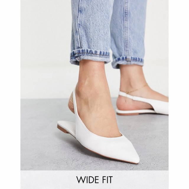 エイソス ASOS DESIGN レディース スリッポン・フラット シューズ・靴 Wide Fit Lala Pointed Slingback Flats In White ホワイト