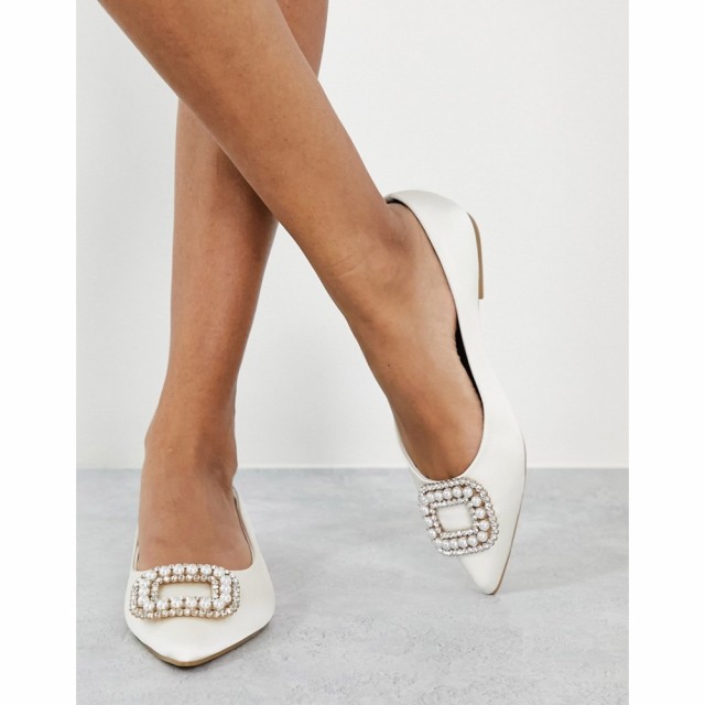 エイソス ASOS DESIGN レディース スリッポン・フラット シューズ・靴 Laura Embellished Pointed Ballet Flats In Ivory Satin アイボリ