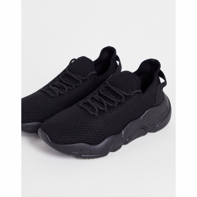 エイソス ASOS DESIGN レディース スニーカー レースアップ シューズ・靴 Dexter Chunky Knit Lace Up Trainers In Black ブラック