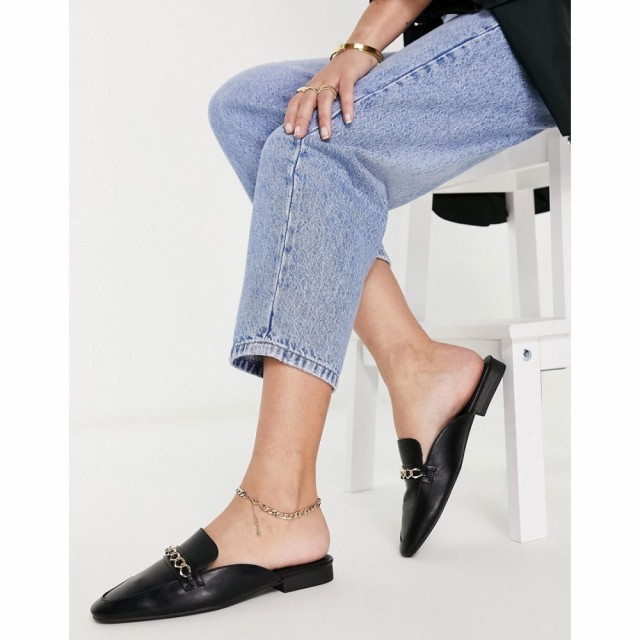 エイソス ASOS DESIGN レディース サンダル・ミュール フラット シューズ・靴 Motto Chain Flat Mules In Black ブラック