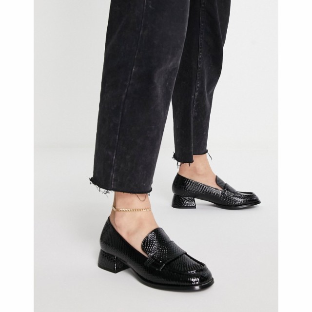 エイソス ASOS DESIGN レディース ローファー・オックスフォード シューズ・靴 Moya Heeled Loafers In Black Patent Snake