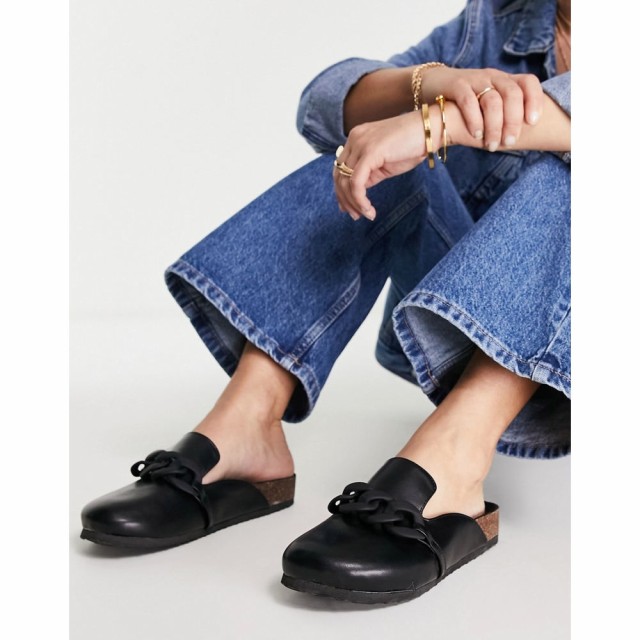 エイソス ASOS DESIGN レディース サンダル・ミュール フラット シューズ・靴 Marlon Chain Flat Mules In Black ブラック