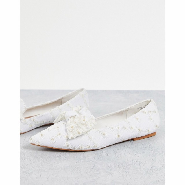 エイソス ASOS DESIGN レディース スリッポン・フラット シューズ・靴 Lake Bow Pointed Ballet Flats In White Daisy