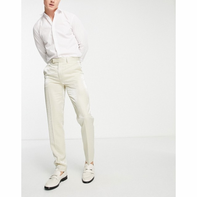 エイソス ASOS DESIGN メンズ ボトムス・パンツ Tapered Smart Trousers In Stone Hammered Satin ライトグリーン