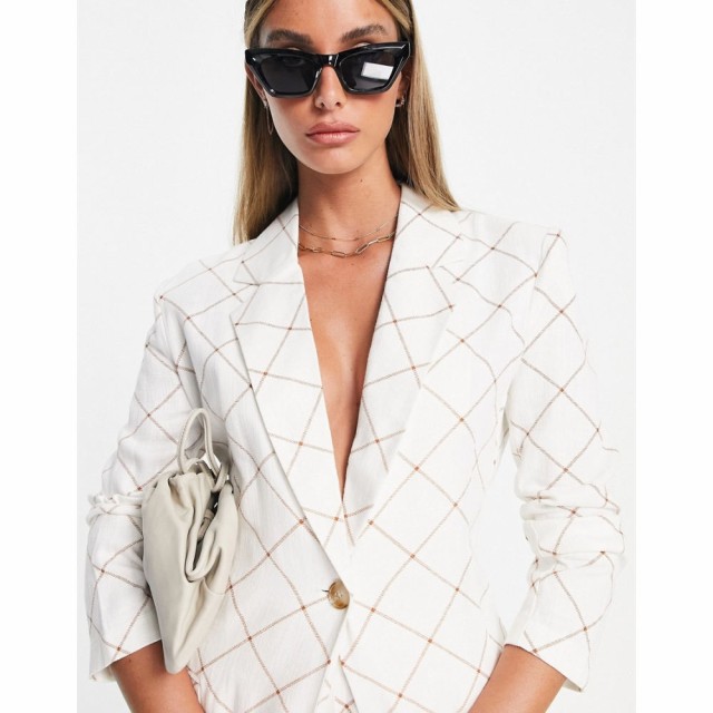 エイソス ASOS DESIGN レディース スーツ・ジャケット アウター Linen Grid Check Suit Blazer In Cream クリーム