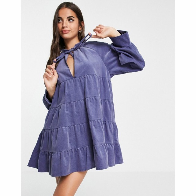 エイソス ASOS DESIGN レディース ワンピース Ａライン ワンピース・ドレス Tiered Cord Mini Smock Dress In Blue ブルー