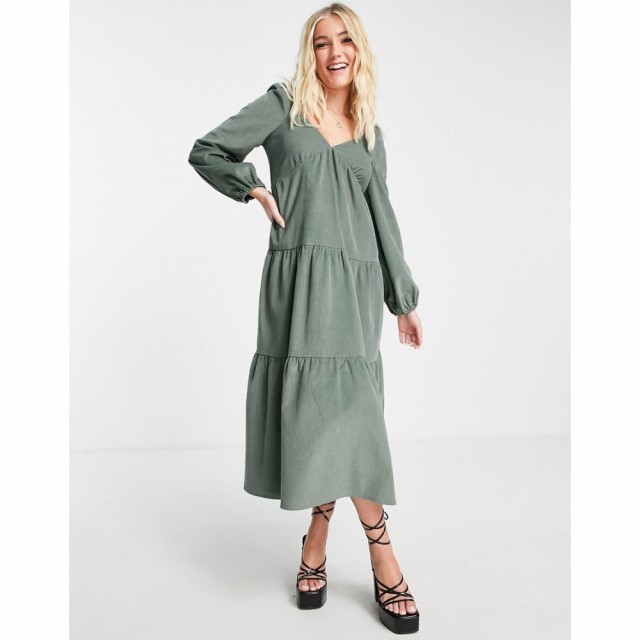 エイソス ASOS DESIGN レディース ワンピース ベビードール Ａライン ワンピース・ドレス Tiered Cord Babydoll Midi Smock Dress In Kha