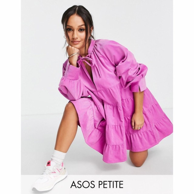 エイソス ASOS Petite レディース ワンピース Ａライン ワンピース・ドレス Petite Tiered Cord Mini Smock Dress In Pink ピンク