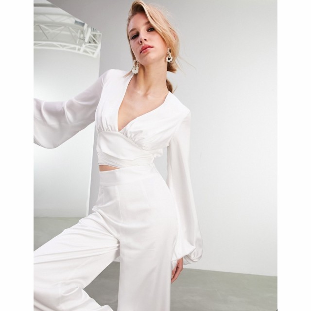 エイソス ASOS EDITION レディース ブラウス・シャツ トップス Plunge Tie Back Top With Blouson Sleeve In Ivory アイボリー