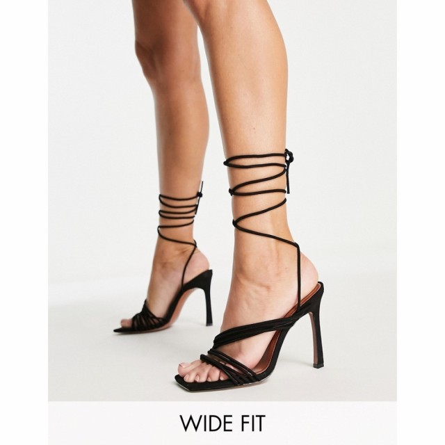 エイソス ASOS DESIGN レディース サンダル・ミュール シューズ・靴 Wide Fit Nest Strappy Tie Leg Heeled Sandals In Black ブラック