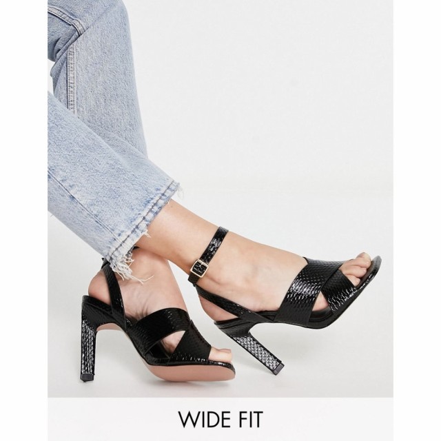 エイソス ASOS DESIGN レディース サンダル・ミュール シューズ・靴 Wide Fit Wayside Cross Strap High Heeled Sandals In Black Snake