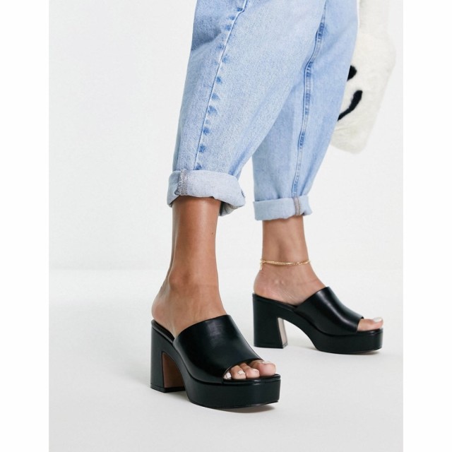 エイソス ASOS DESIGN レディース サンダル・ミュール シューズ・靴 Harmony Mid Heeled Platform Mules In Black ブラック