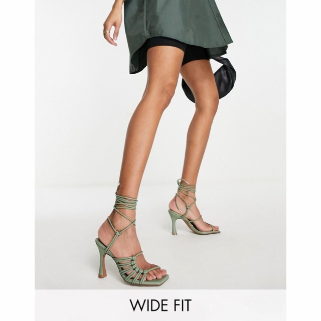 エイソス ASOS DESIGN レディース サンダル・ミュール Wide Fit Herald Knotted Caged Tie Leg Mid Heeled Sandals In Sage Green セージ