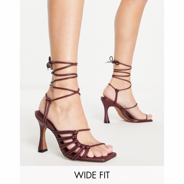 エイソス ASOS DESIGN レディース サンダル・ミュール シューズ・靴 Wide Fit Herald Knotted Caged Tie Leg Mid Heeled Sandals In Burg