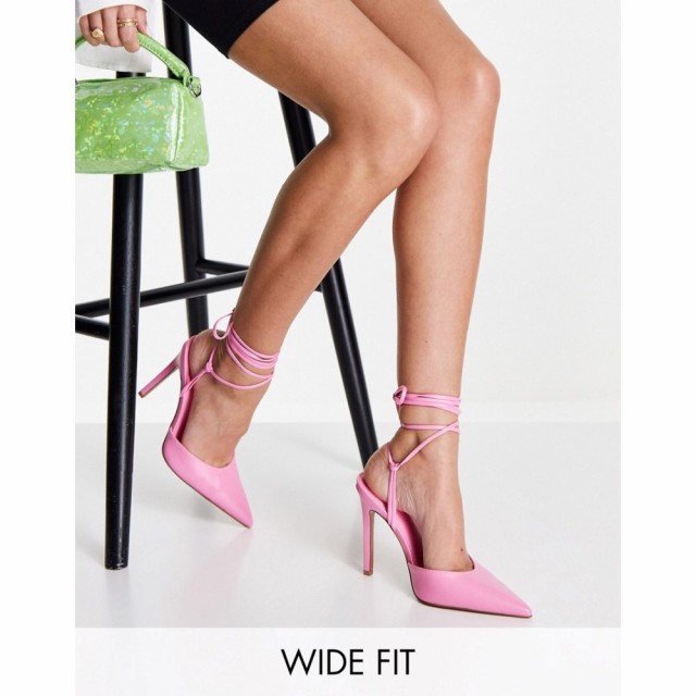 エイソス ASOS DESIGN レディース ヒール シューズ・靴 Wide Fit Prize Tie Leg High Heeled Shoes In Pink ブライトピンク