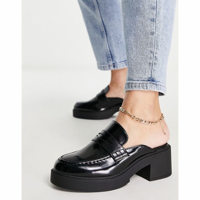 エイソス ASOS DESIGN レディース ローファー・オックスフォード ミュール シューズ・靴 Sina Chunky Heeled Loafer Mules In Black ブラ