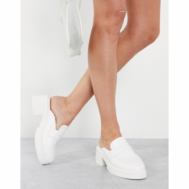 エイソス ASOS DESIGN レディース ローファー・オックスフォード ミュール シューズ・靴 Sina Chunky Heeled Loafer Mules In White ホワ