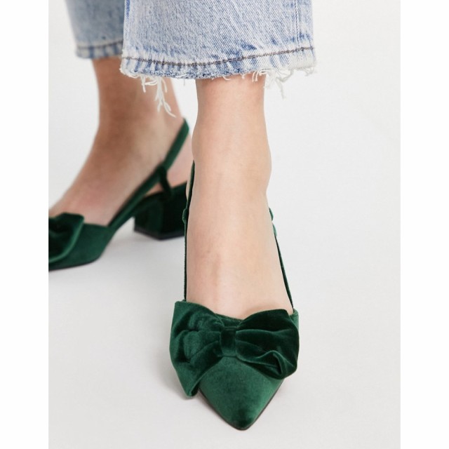 エイソス ASOS DESIGN レディース ヒール シューズ・靴 Suzy Bow Slingback Mid Heeled Shoes In Green グリーンベルベット