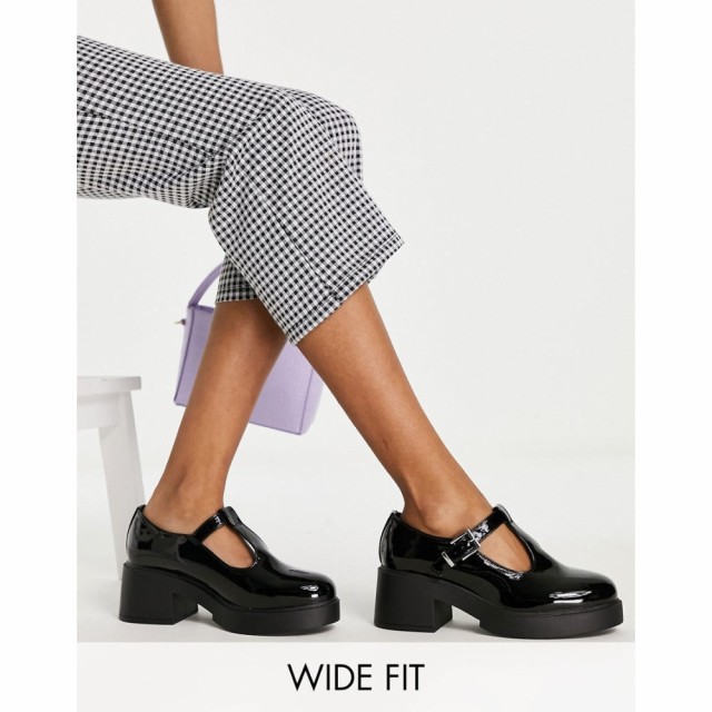 エイソス ASOS DESIGN レディース ヒール シューズ・靴 Wide Fit Stealth Mary Jane Chunky Mid Heeled Shoes In Black ブラック