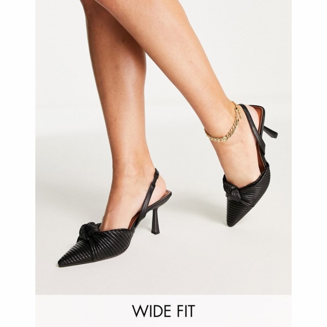 エイソス ASOS DESIGN レディース ヒール シューズ・靴 Wide Fit Soraya Knotted Slingback Mid Heeled Shoes In Black ブラック