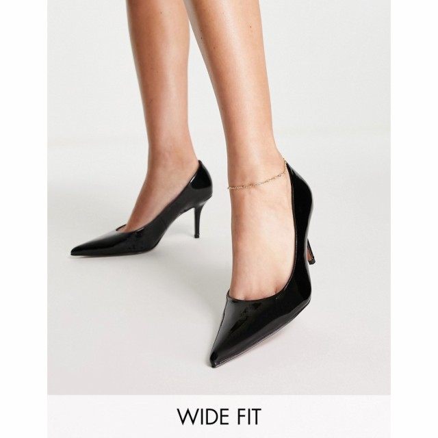 エイソス ASOS DESIGN レディース パンプス シューズ・靴 Wide Fit Salary Mid Heeled Court Shoes In Black ブラック