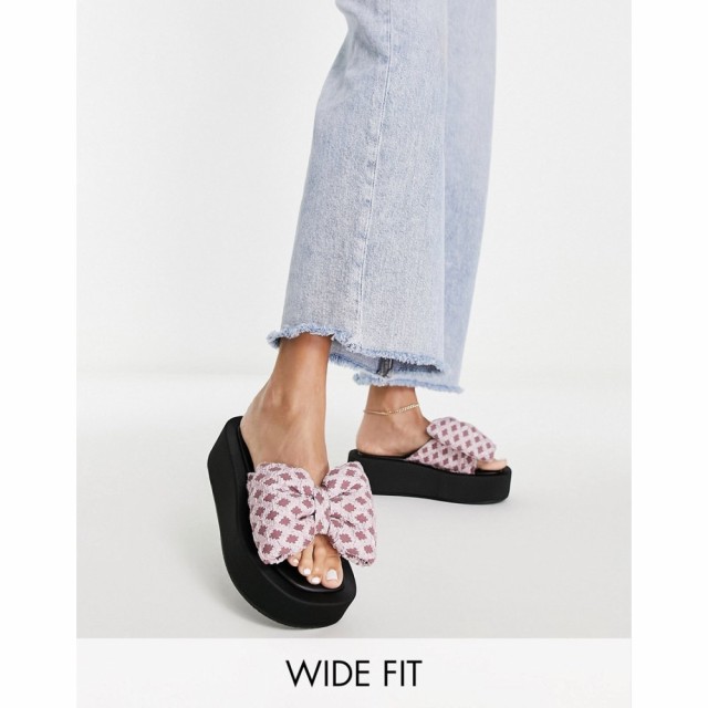 エイソス ASOS DESIGN レディース サンダル・ミュール 厚底 シューズ・靴 Wide Fit Teach Bow Flatform Mules In Pink ピンク